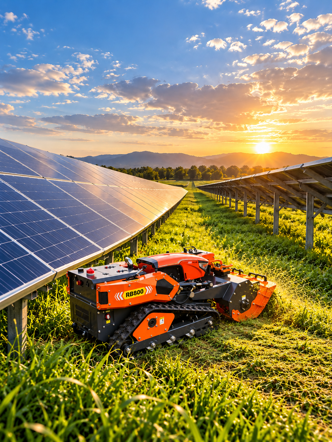 solar mower at sunset