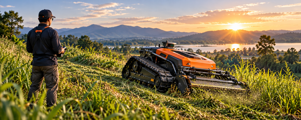 Safety sunset slope mowing robot